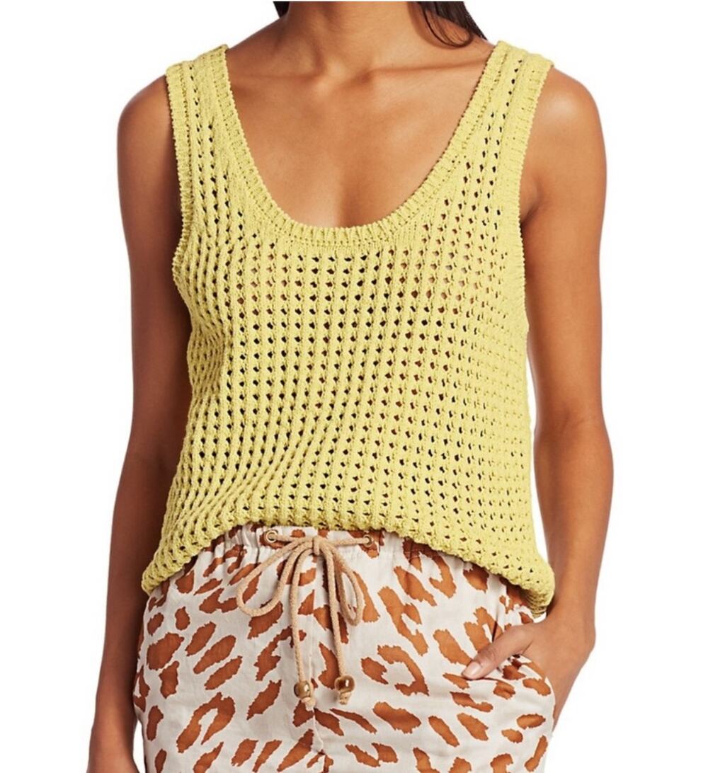NANUSHKA Tula Crochet Chunky Open Knit Tank Top Cotton Linen Blend Sleeveless